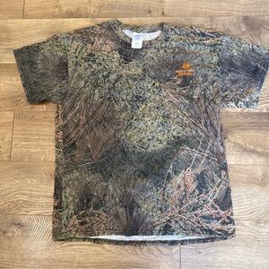 Mossy Oak Brush Camo Short Sleeve Tee Short Size Large Y2K Outdoor Cotton Blend